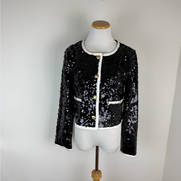 NWT J. Crew Sequin Lady Jacket Blazer Black White Size M - Picture 5 of 11